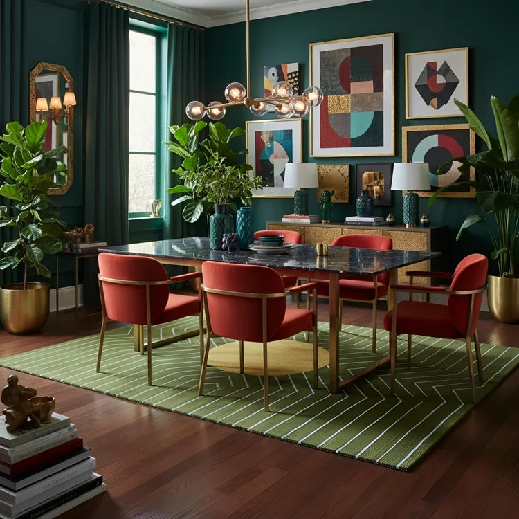 Moss Green Gold Circle Geometric Hand Tufted Wool Rug