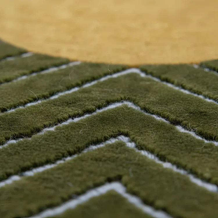 Moss Green Gold Circle Geometric Hand Tufted Wool Rug