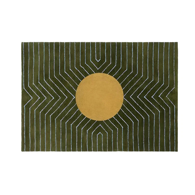 Moss Green Gold Circle Geometric Hand Tufted Wool Rug