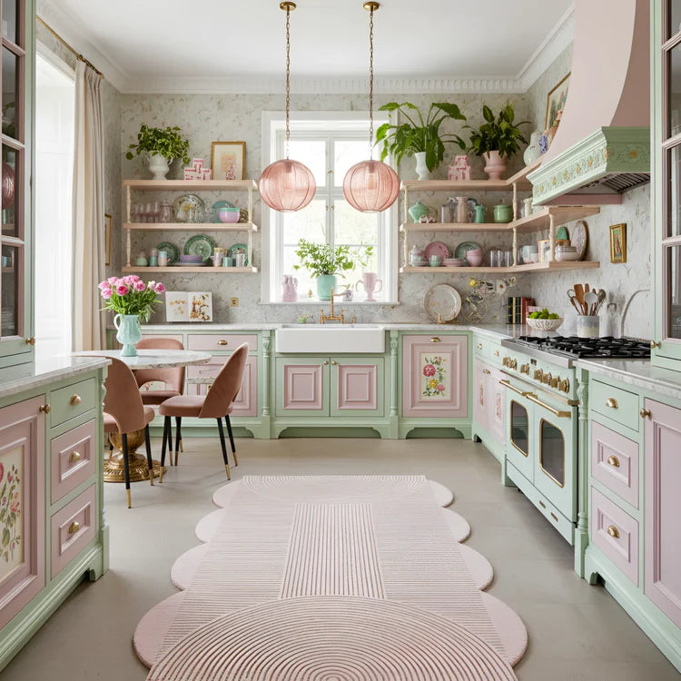 Pink Scallop Arch Geometric Hand Tufted Wool Rug