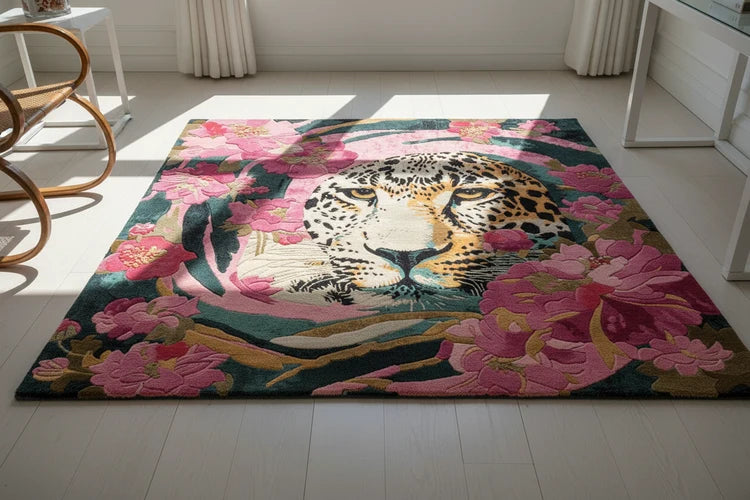 Prowl Through Petals Hand Tufted Rug